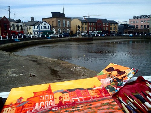 Crescent Quay, Wexford, painting it on a bike