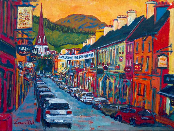 Painting looking down Henry Street in Kenmare in Kerry